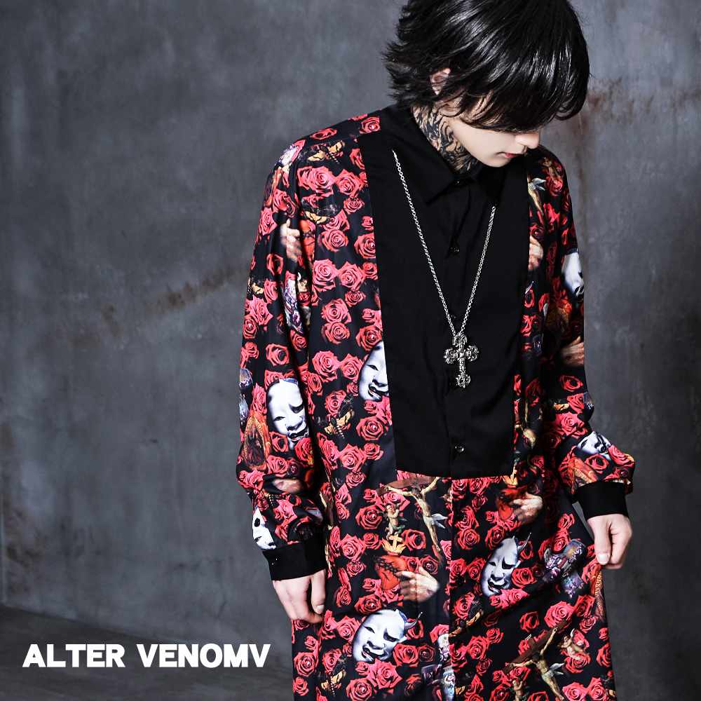 オルターベノム ALTER VENOMV】総柄ローズ般若ロングシャツ Prajna