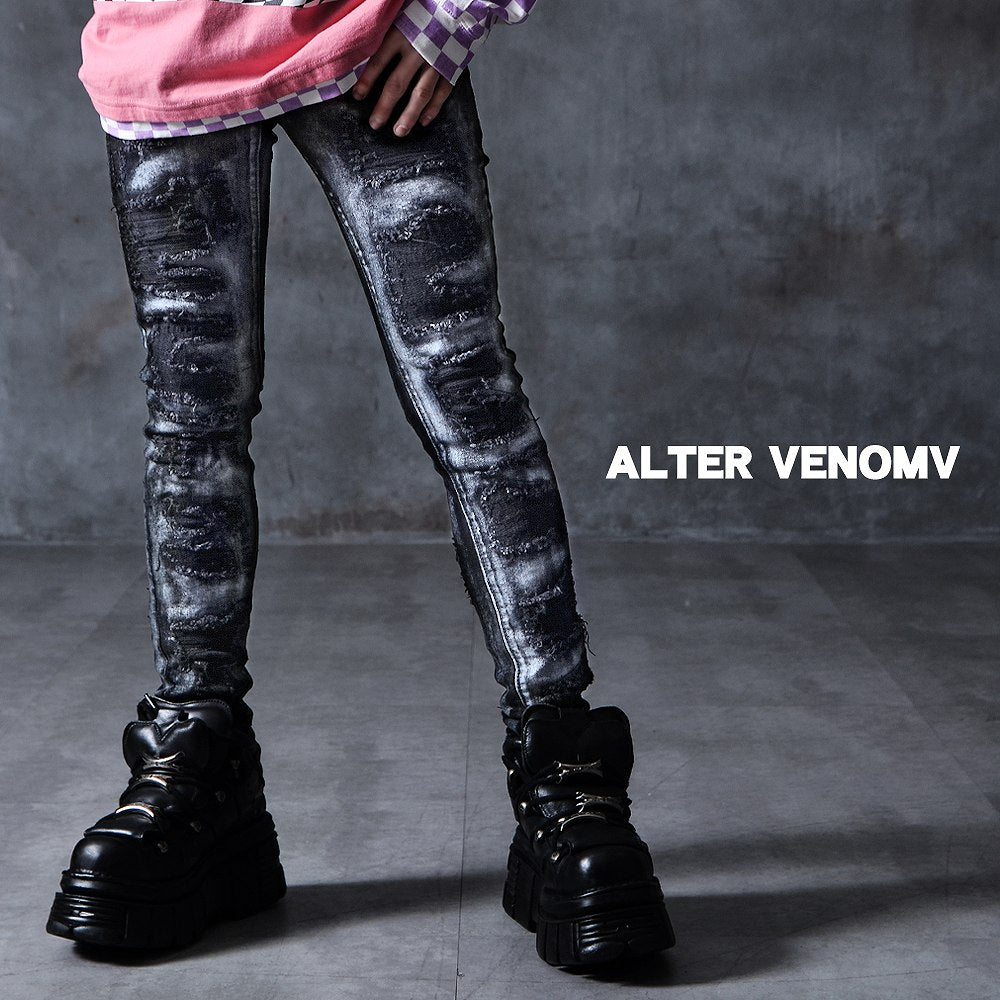 オルターベノム ALTER VENOMV】 シルバーコーティングダメージスキニー TatteredPANTS – OZ