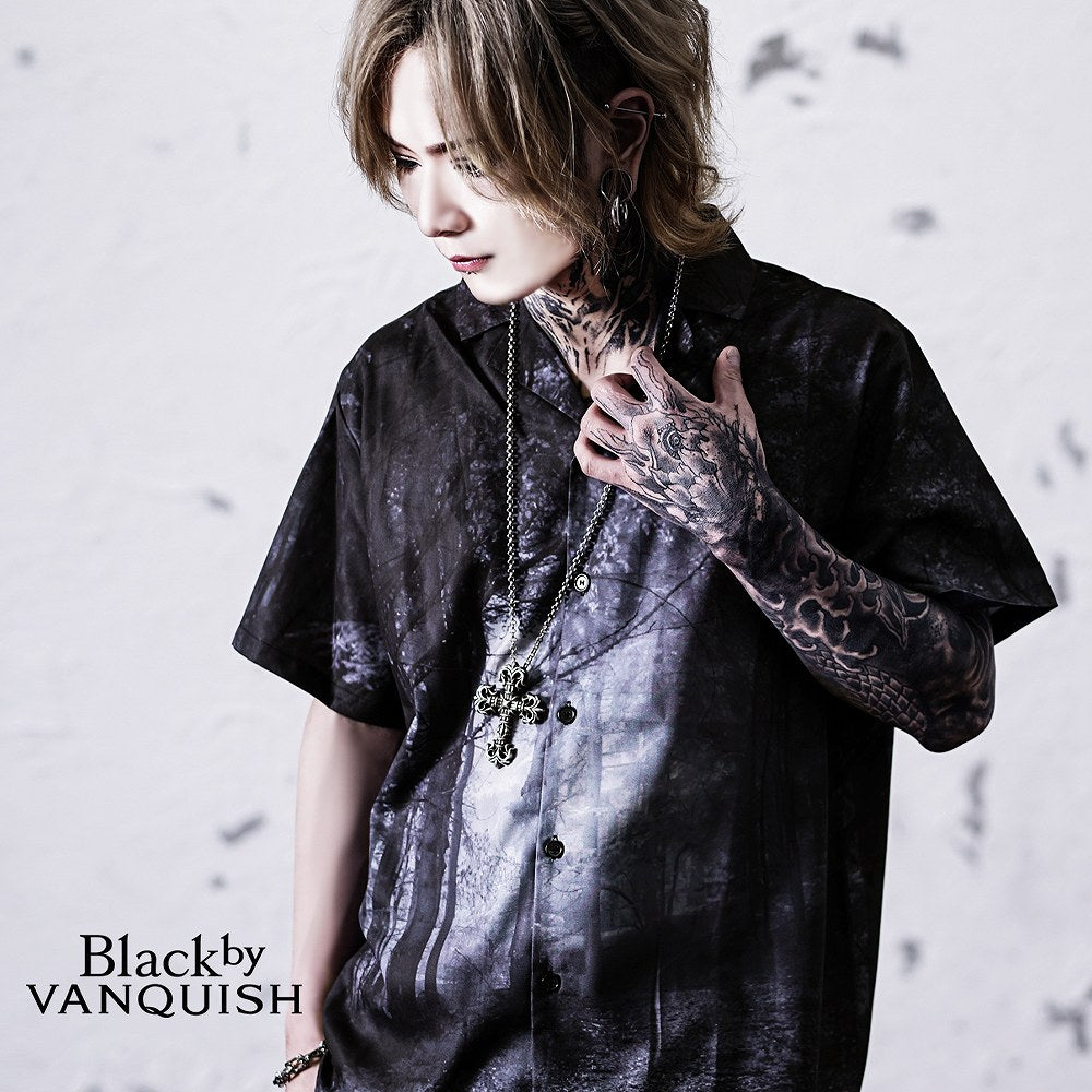 【ブラックバイヴァンキッシュ Black by VANQUISH】 プリントオープンカラーシャツ Dark forest Shirt
