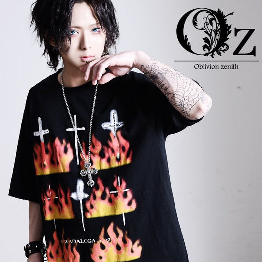 【Oz select】オーバーサイズシャツプリントTシャツ Fire pattern Big T-shirt