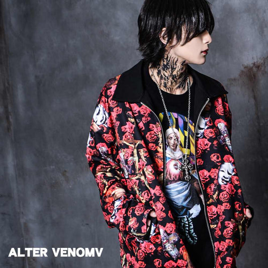 【オルターベノム ALTER VENOMV】 総柄ローズ般若ハリントンジャケット PrajnaHarringtonJacket