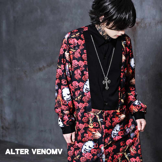 【オルターベノム ALTER VENOMV】総柄ローズ般若ロングシャツ Prajna SHIRT