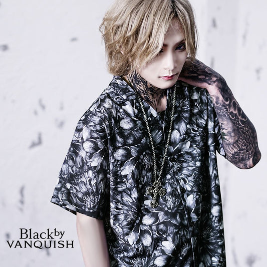 【ブラックバイヴァンキッシュ Black by VANQUISH】 プリントオープンカラー総柄シャツ Black garden Shirt